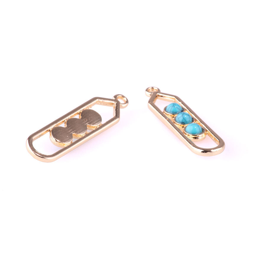 35mm Column Pendant with Faux Turquoise Accents from the Sierra Collection - Gold Plated (1 Pair)