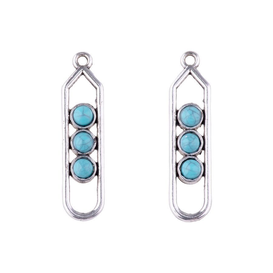 35mm Column Pendant with Faux Turquoise Accents from the Sierra Collection - Silver Plated (1 Pair)