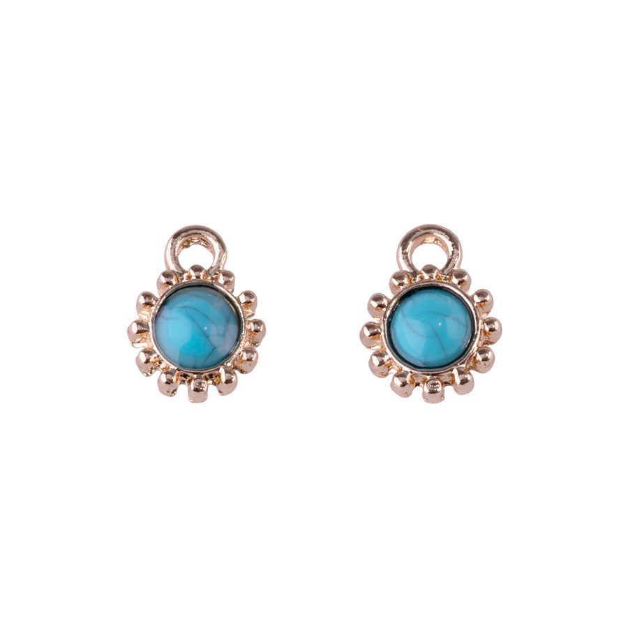 12mm Round Faux Turquoise Charms from the Global Collection - Gold Plated (1 Pair)