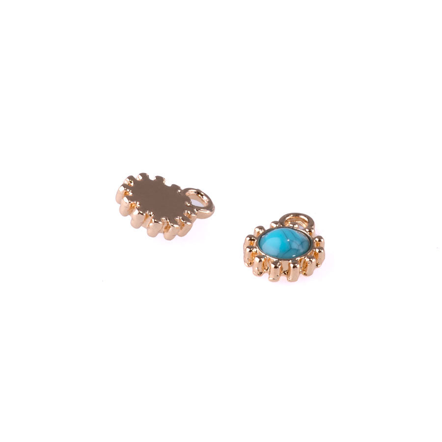 12mm Round Faux Turquoise Charms from the Global Collection - Gold Plated (1 Pair)
