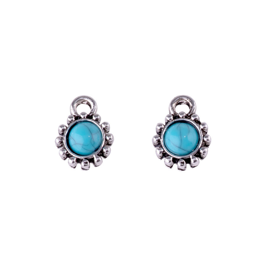 12mm Round Faux Turquoise Charms from the Global Collection - Silver Plated (1 Pair)
