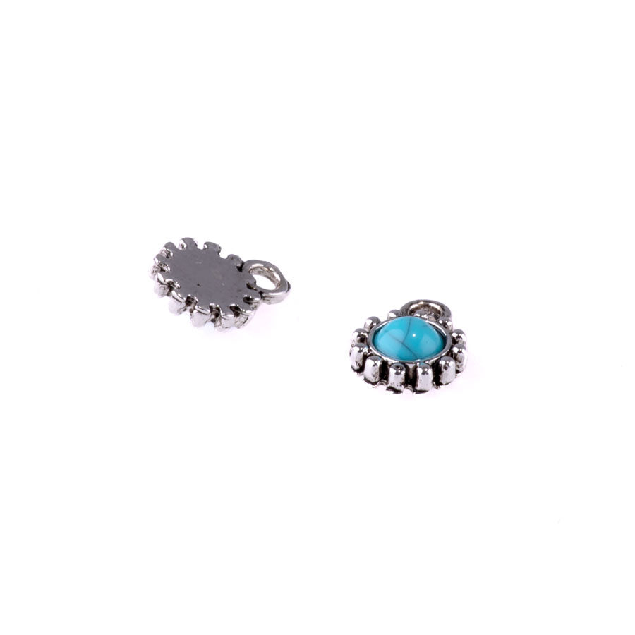 12mm Round Faux Turquoise Charms from the Global Collection - Silver Plated (1 Pair)