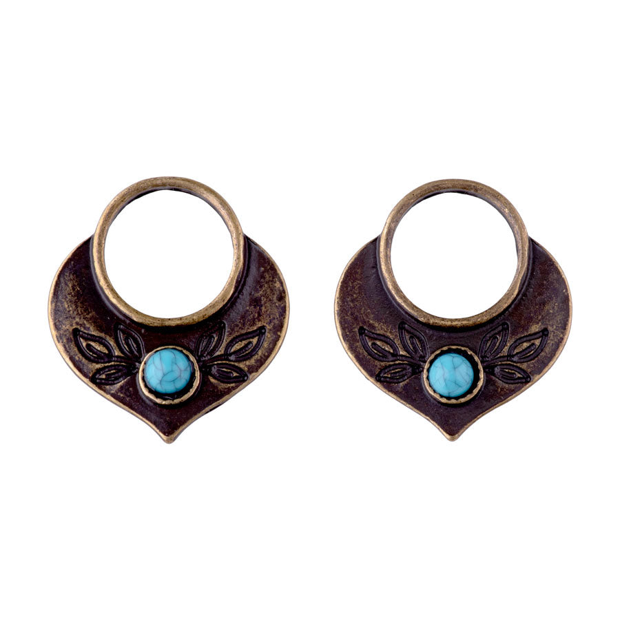 24mm Curved Charm/Pendant with Faux Turquoise Accent fom the Sierra Collection - Antique Brass Plated (1 Pair)