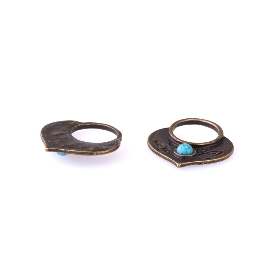 24mm Curved Charm/Pendant with Faux Turquoise Accent fom the Sierra Collection - Antique Brass Plated (1 Pair)