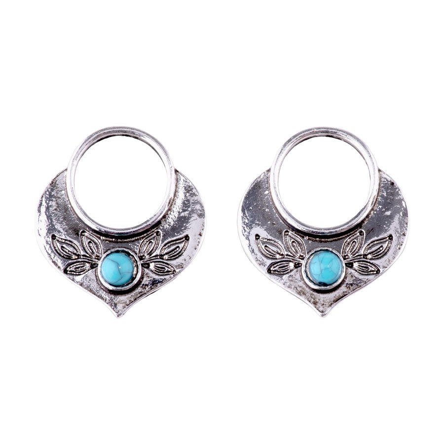 24mm Curved Charm/Pendant with Faux Turquoise Accent fom the Sierra Collection - Silver Plated (1 Pair)