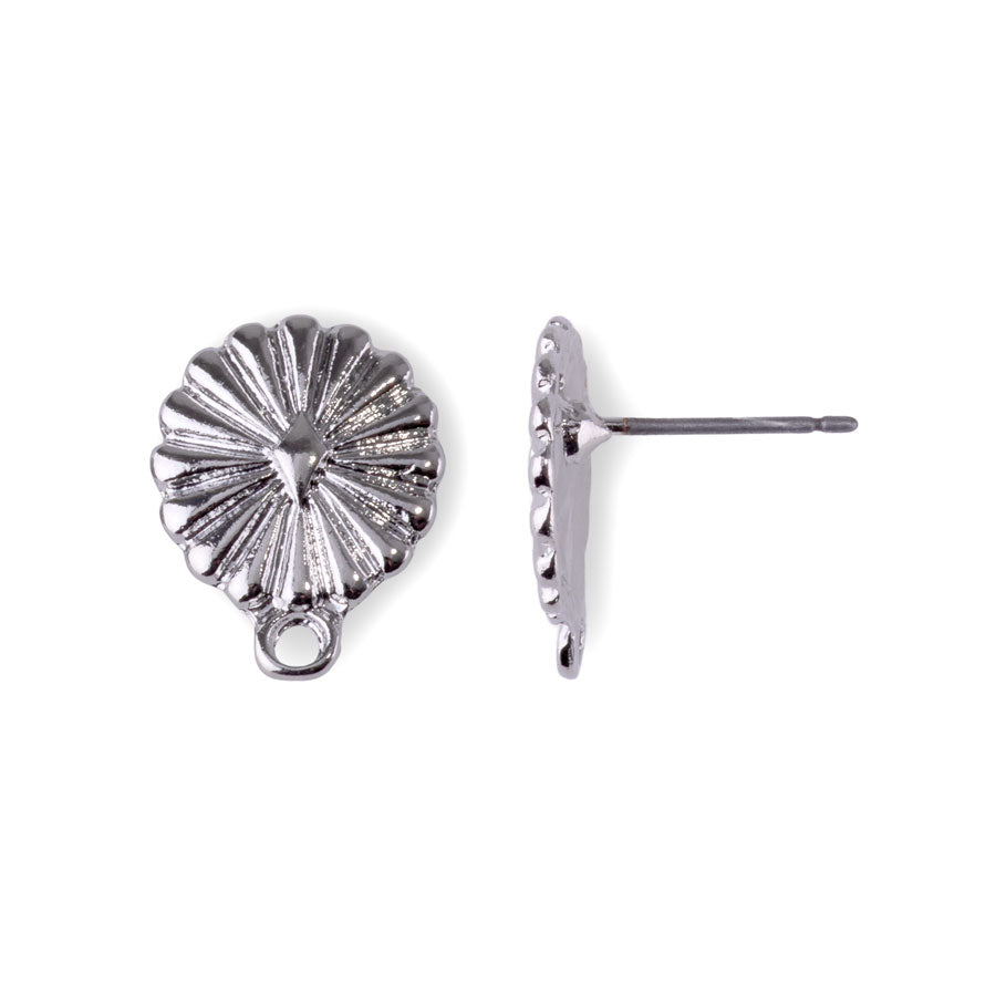 16mm Concho Design Earring Post Pair from the Global Collection - Rhodium Plated (1 Pair)