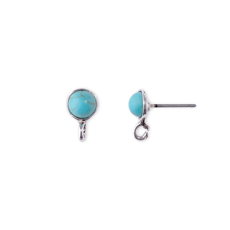 12mm Faux Turquoise Embellished Post Earrings with Bottom Loop from the Sierra Collection - Silver Plated (1 Pair)