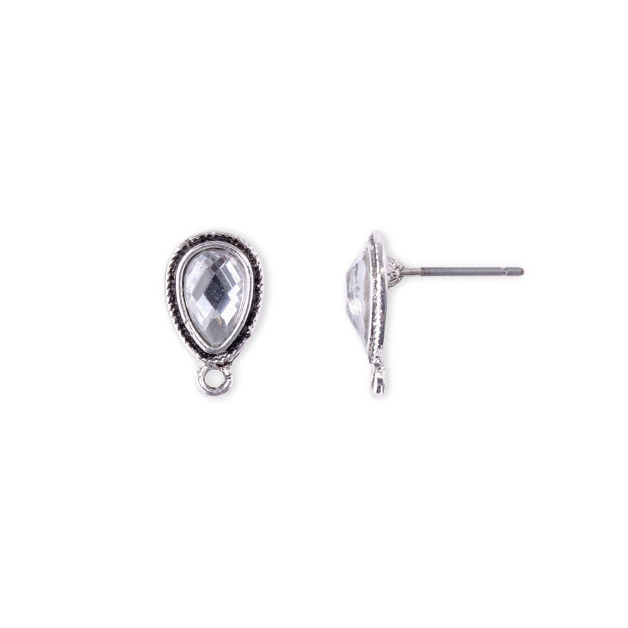 14mm Tear Drop Post Earrings with Crystal Embellishment from the Glam Collection - Silver Plated (1 Pair)