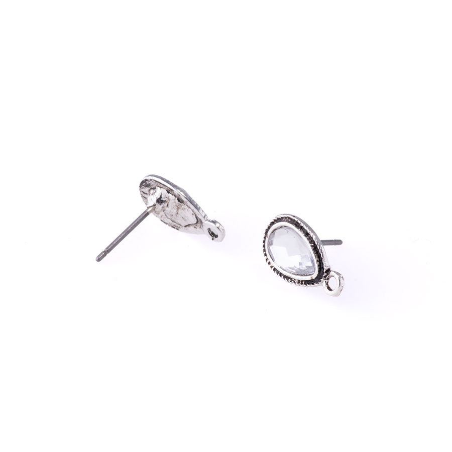 14mm Tear Drop Post Earrings with Crystal Embellishment from the Glam Collection - Silver Plated (1 Pair)