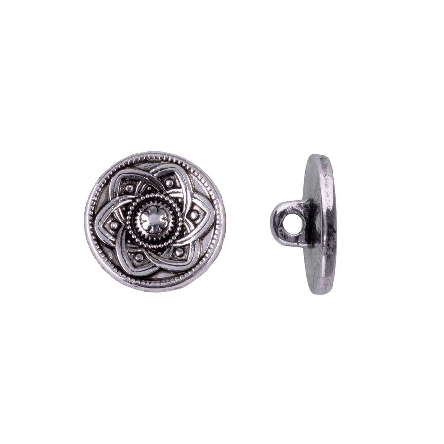 15mm Mandala Design Shank Button from the Global Collection - Silver Plated