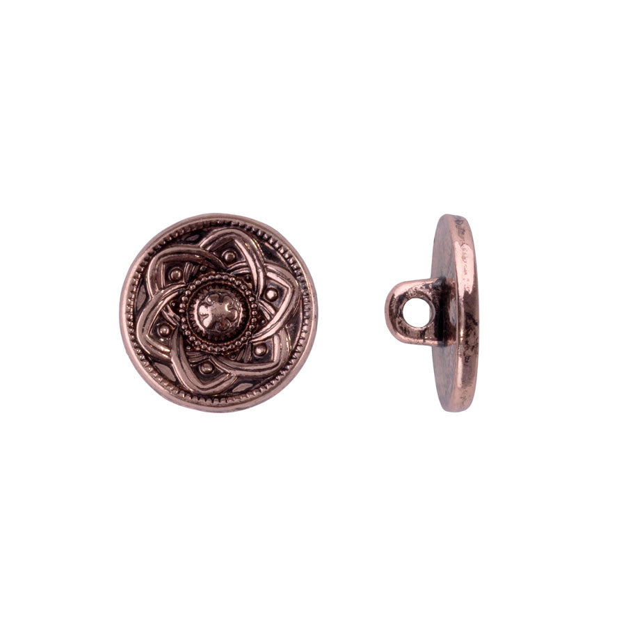 15mm Mandala Design Shank Button from the Global Collection - Copper Plated