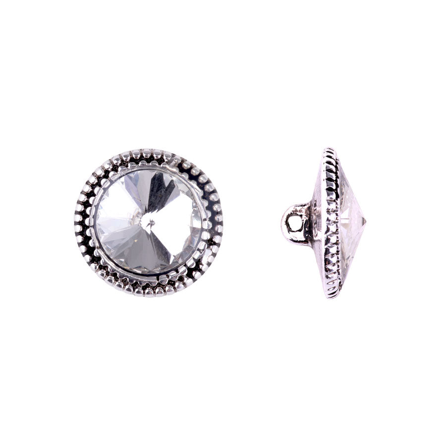 17mm Crystal Embellished Shank Button from the Glam Collection - Rhodium Plated