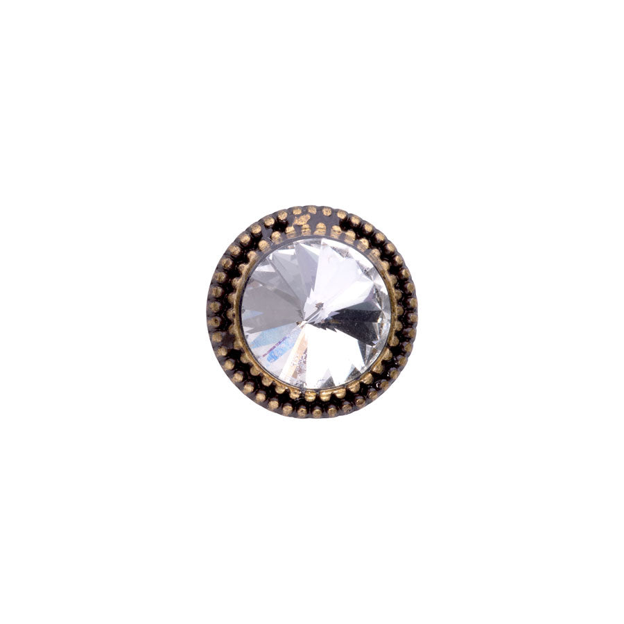 17mm Crystal Embellished Shank Button from the Glam Collection - Antique Brass Plated