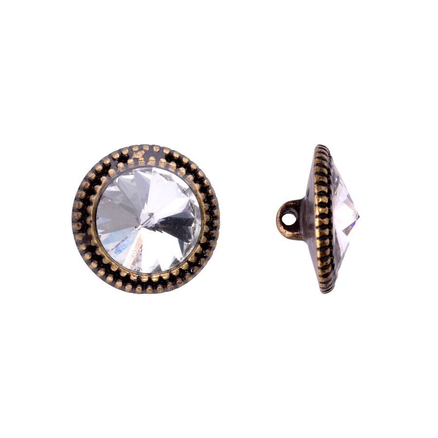 17mm Crystal Embellished Shank Button from the Glam Collection - Antique Brass Plated