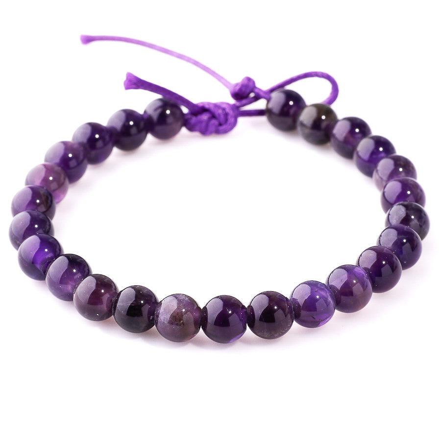 Amethyst 8mm Round Large Hole Beads - 8 Inch