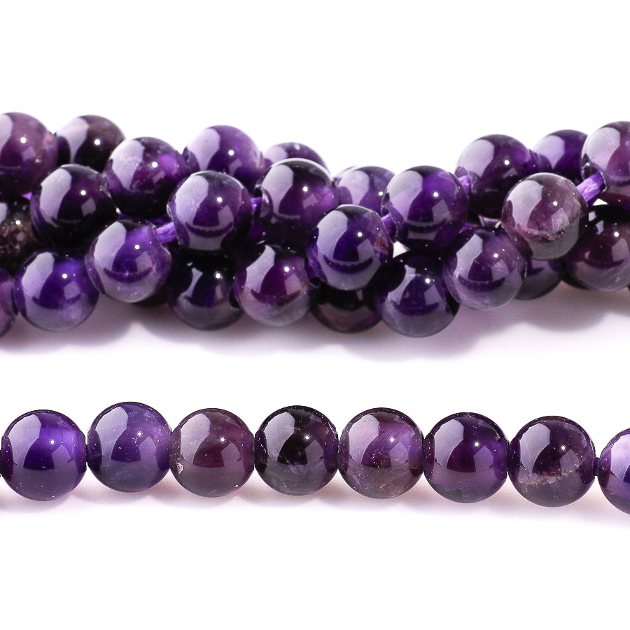 Amethyst 8mm Round Large Hole Beads - 8 Inch