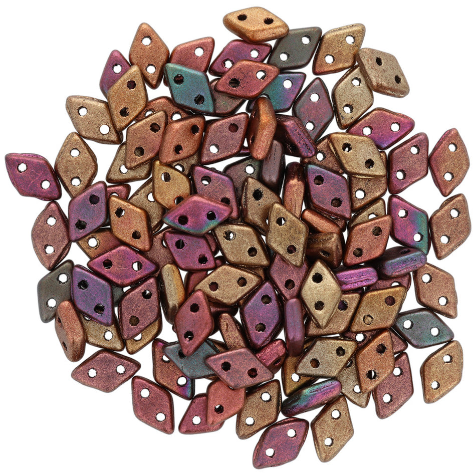 4x6mm Matte Metallic Bronze Iris 2-Hole Diamond CzechMates Glass Beads