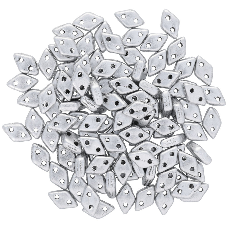 4x6mm Matte Metallic Silver 2-Hole Diamond CzechMates Glass Beads