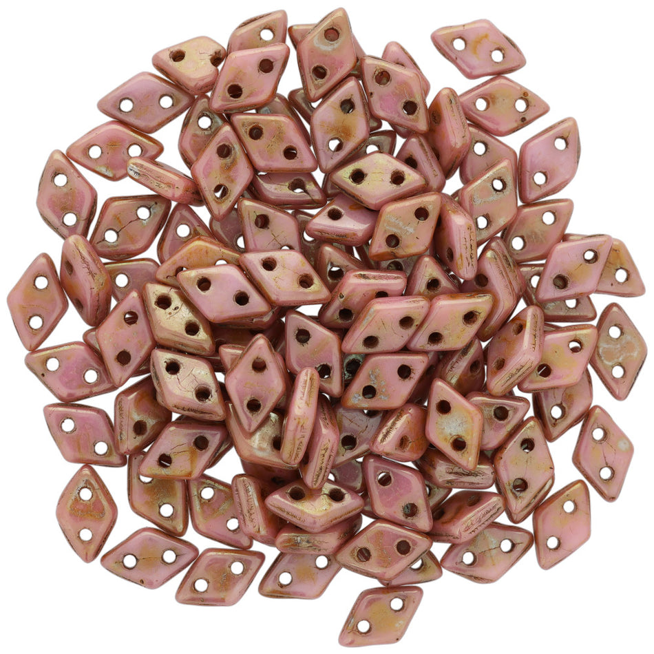 4x6mm Luster Opaque Rose/Gold Topaz 2-Hole Diamond CzechMates Glass Beads