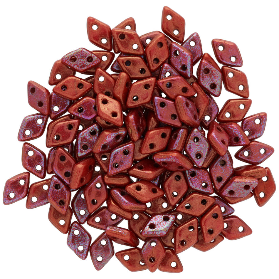 4x6mm Bronze Luster Iris Opaque Red 2-Hole Diamond CzechMates Glass Beads