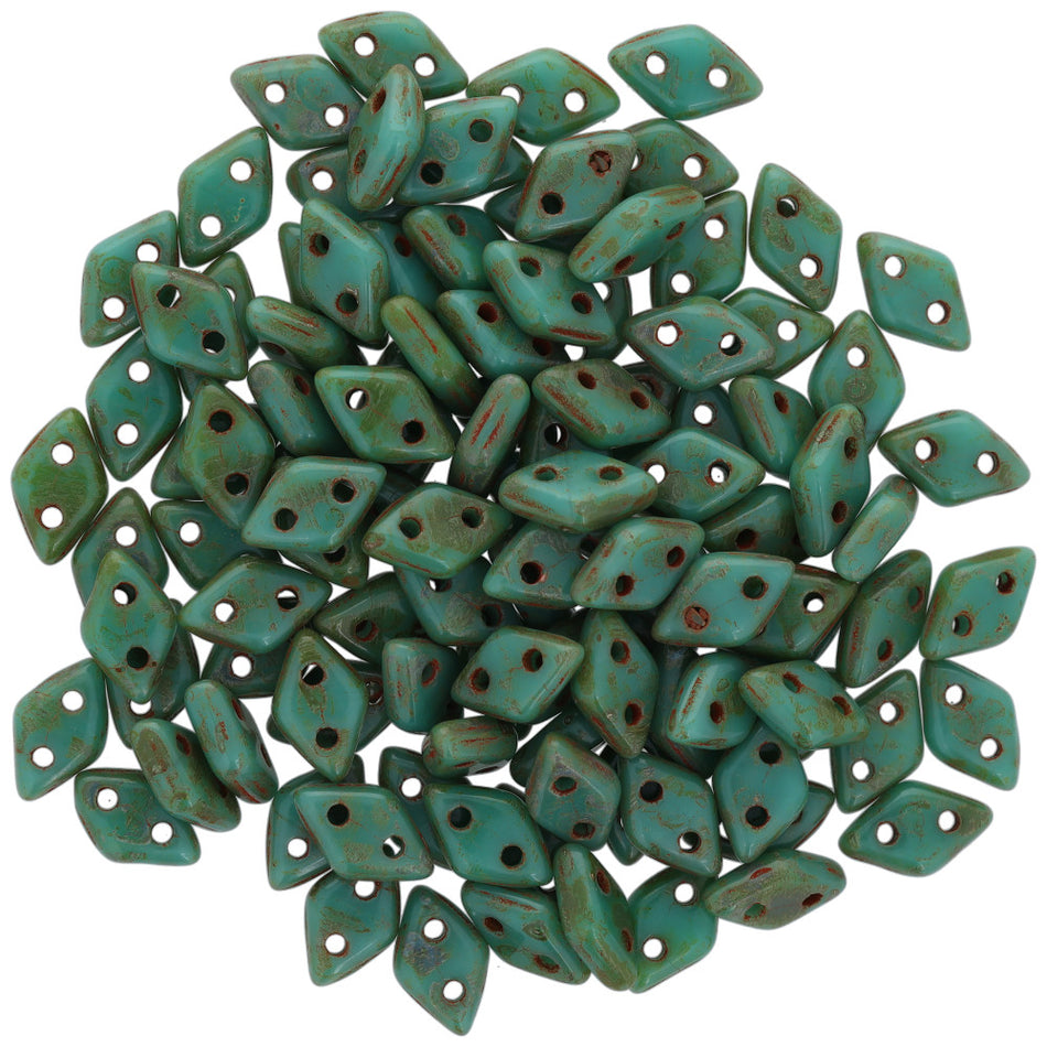 4x6mm Opaque Turquoise Picasso 2-Hole Diamond CzechMates Glass Beads