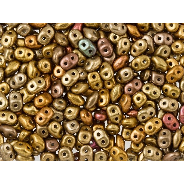 SuperDuo 2 x 5mm Matte Metallic Gold Iris 2-Hole Seed Bead 2.5-Inch Tube