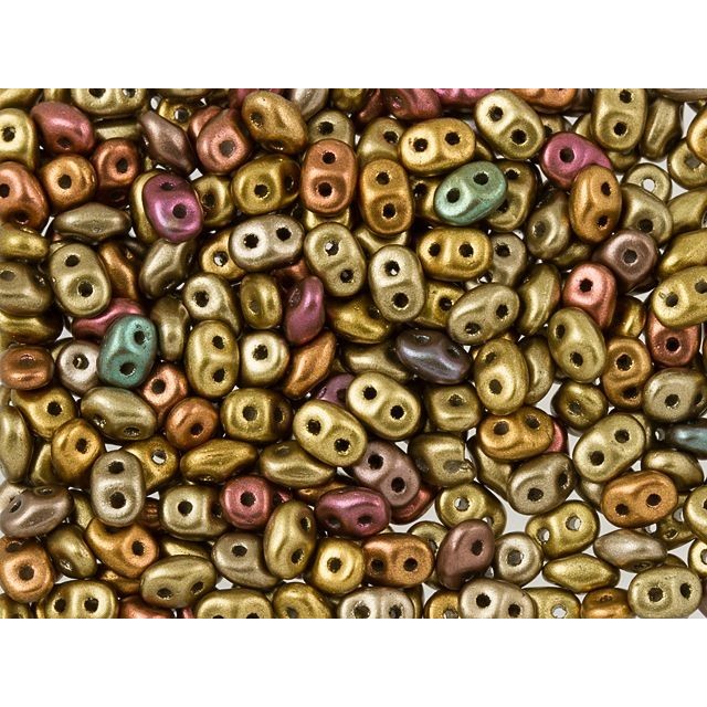 SuperDuo 2 x 5mm Matte Metallic Gold Copper Iris 2-Hole Seed Bead 2.5-Inch Tube