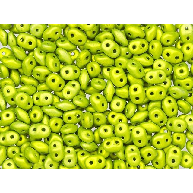 SuperDuo 2 x 5mm Metalust Matte Electric Green 2-Hole Seed Bead 2.5-Inch Tube