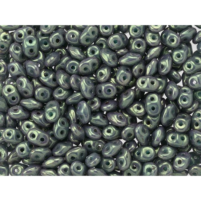 SuperDuo 2 x 5mm Turquoise Green Luster 2-Hole Seed Bead 2.5-Inch Tube