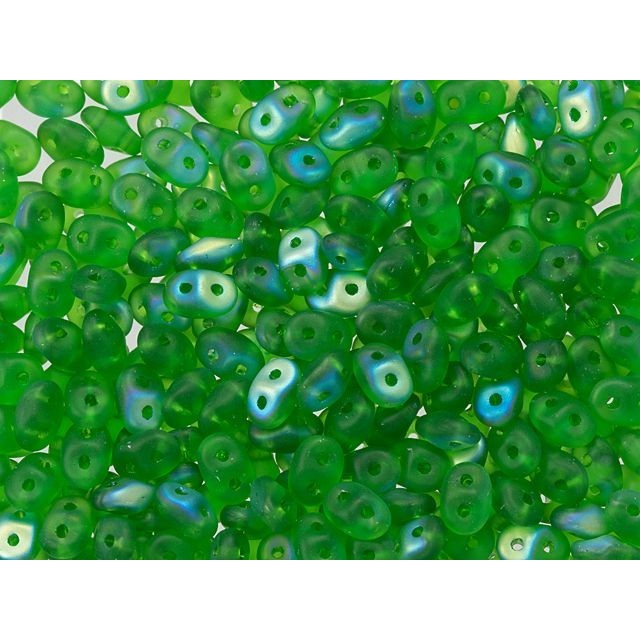 SuperDuo 2 x 5mm Green AB Matte 2-Hole Seed Bead 2.5-Inch Tube