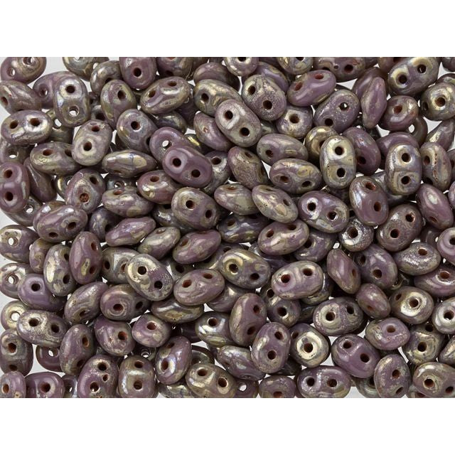 SuperDuo 2 x 5mm Opaque Amethyst Silver Picasso 2-Hole Seed Bead 2.5-Inch Tube