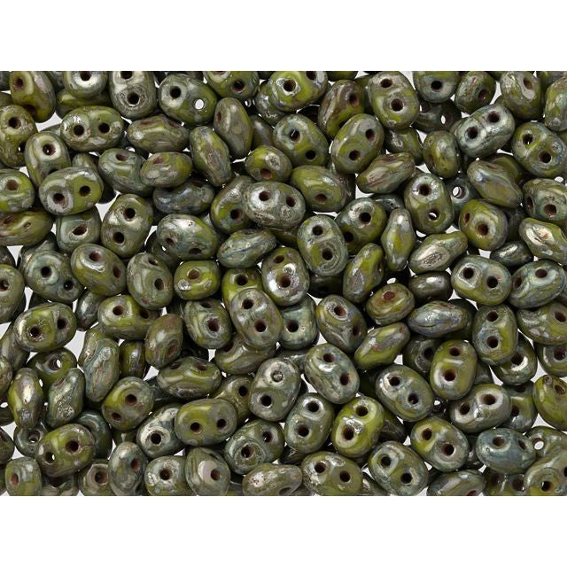 SuperDuo 2 x 5mm Opaque Olivine Silver Picasso 2-Hole Seed Bead 2.5-Inch Tube