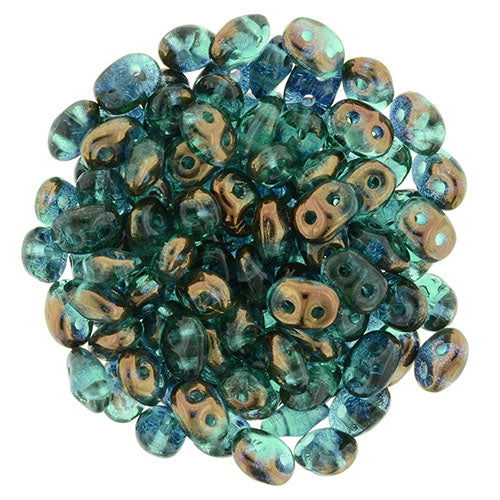 SuperDuo 2 x 5mm Bronze Luster 1/2 - Emerald 2-Hole Seed Bead 2.5-Inch Tube