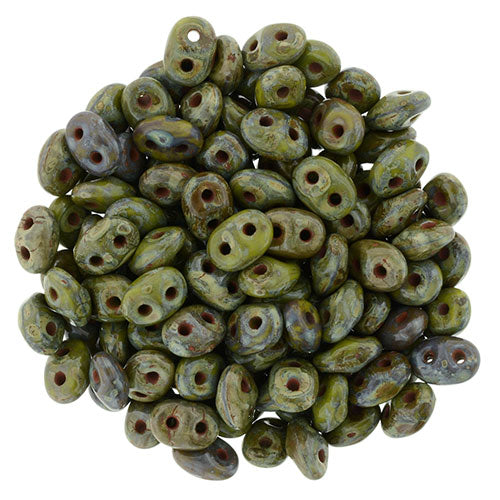 SuperDuo 2 x 5mm Luster - Opaque Green - Picasso 2-Hole Seed Bead 2.5-Inch Tube