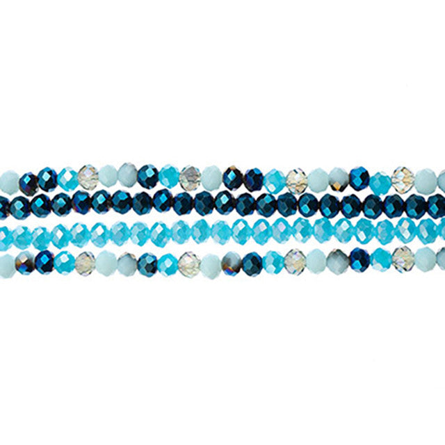 Crystal Lane DIY Designer 7-Inch Four Bead Strands Glass Faceted Rondelle Blue Mix 4x6mm