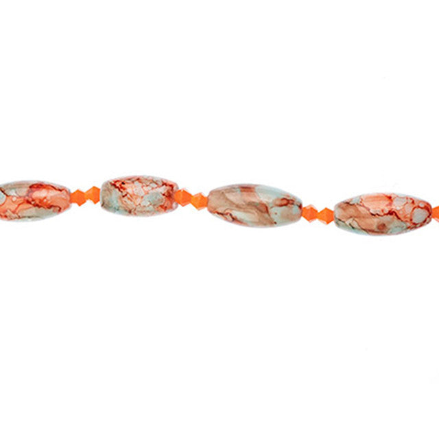 Crystal Lane DIY Designer 7-Inch Bead Strand Glass Barral Blue and Orange Marble Assorted