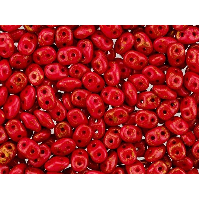 SuperDuo 2 x 5mm 2-Hole Gold Marbled Opaque Red Seed Bead 2.5-Inch Tube