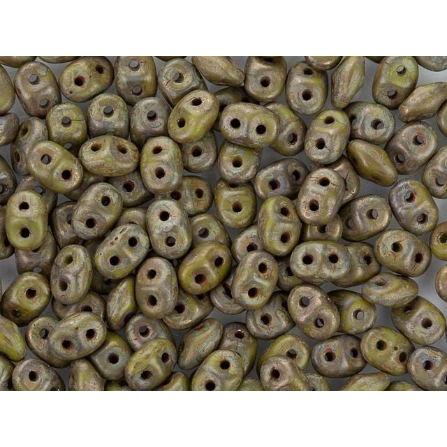 SuperDuo 2 x 5mm 2-Hole Opaque Olive Copper Picasso Seed Bead 2.5-Inch Tube