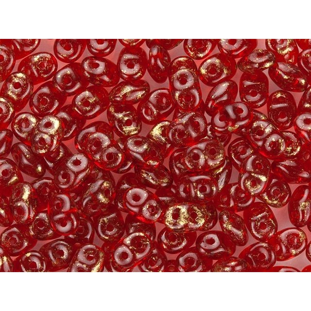 SuperDuo 2 x 5mm 2-Hole Marbled Gold Siam Ruby Seed Bead 2.5-Inch Tube