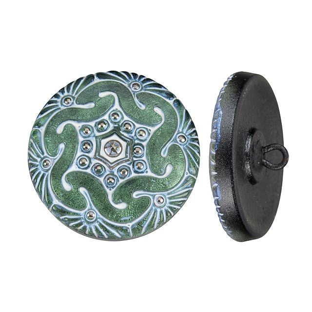 Czech Glass Powder Blue and Green Pinwheel Round Button by Raven's Journey