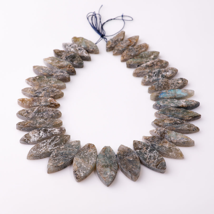 Labradorite 10X30-12X40mm Top Drilled Rough Marquis Collar - 15-16 Inch