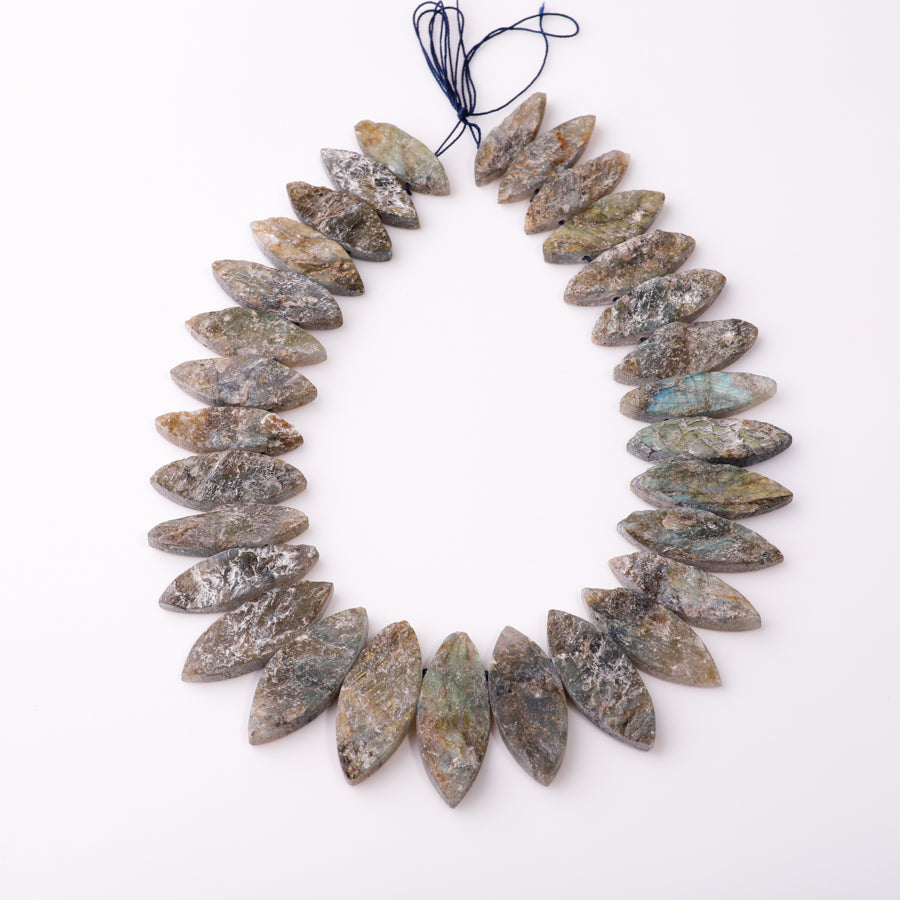 Labradorite 10X30-12X40mm Top Drilled Rough Marquis Collar - 15-16 Inch