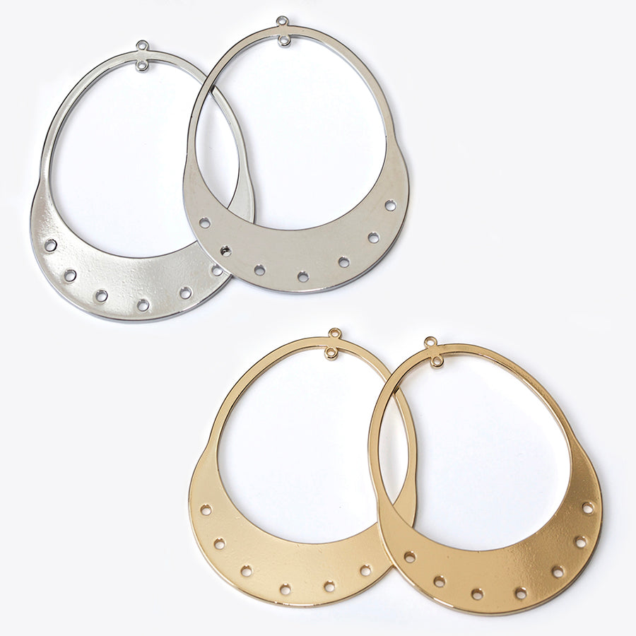 56x42mm Grande Open Arched Oval Component from the Deco Collection - Rhodium Plated (1 Pair)