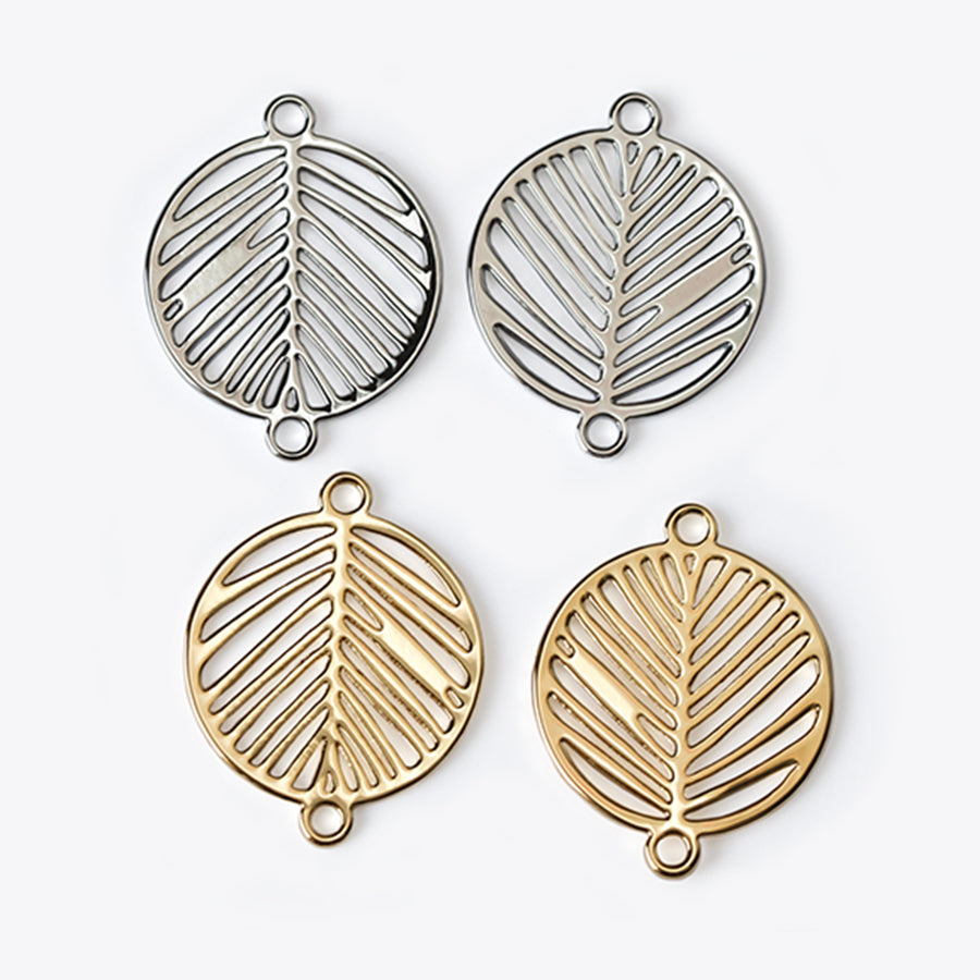 23x18mm Round Leaf Cutout Connector from the Deco Collection - Rhodium Plated Brass (1 Pair)