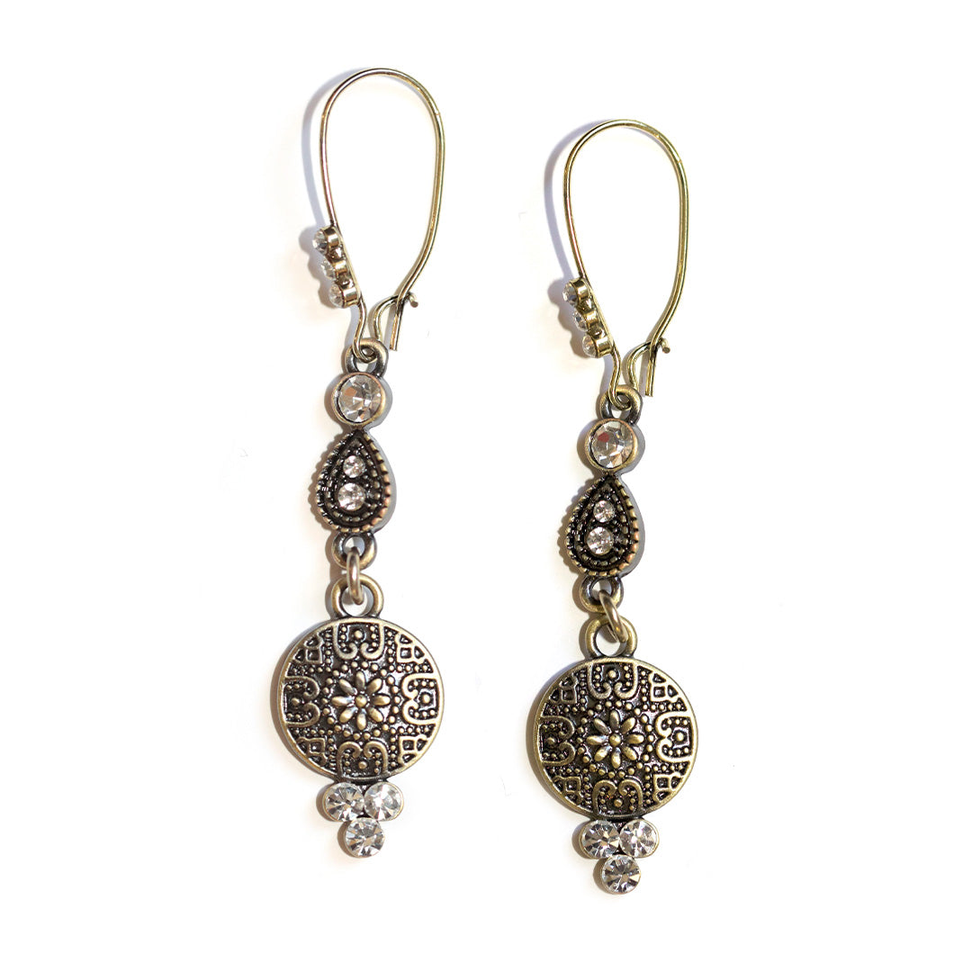 25mm Crystal Embellished Kidney Ear Wires - Antique Brass Plated Brass from the Glam Collection (1 Pair)