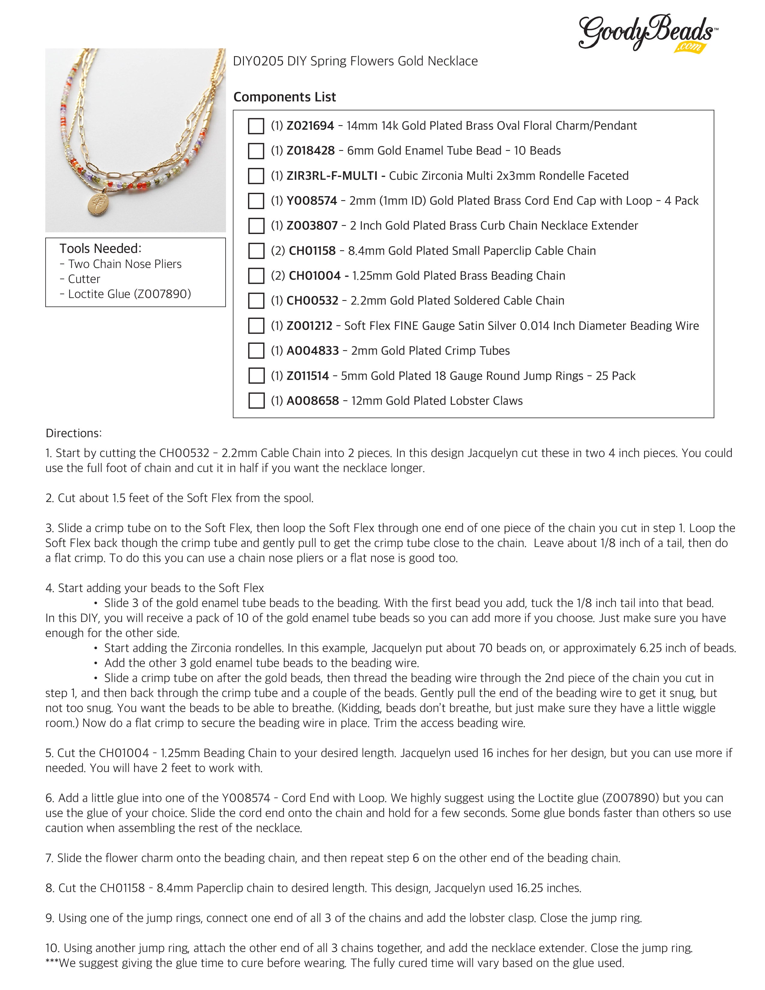 INSTRUCTIONS for DIY Spring Flowers Gold Necklace