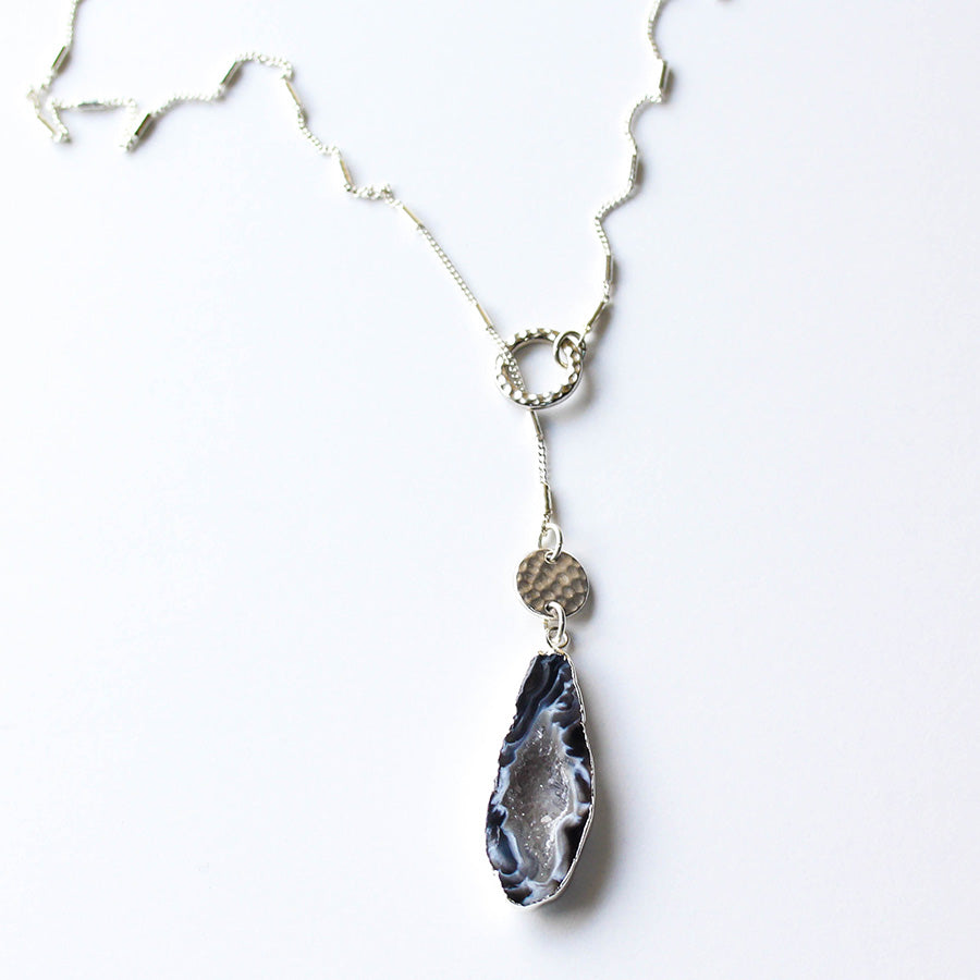 DIY Silver Agate Lariat Necklace