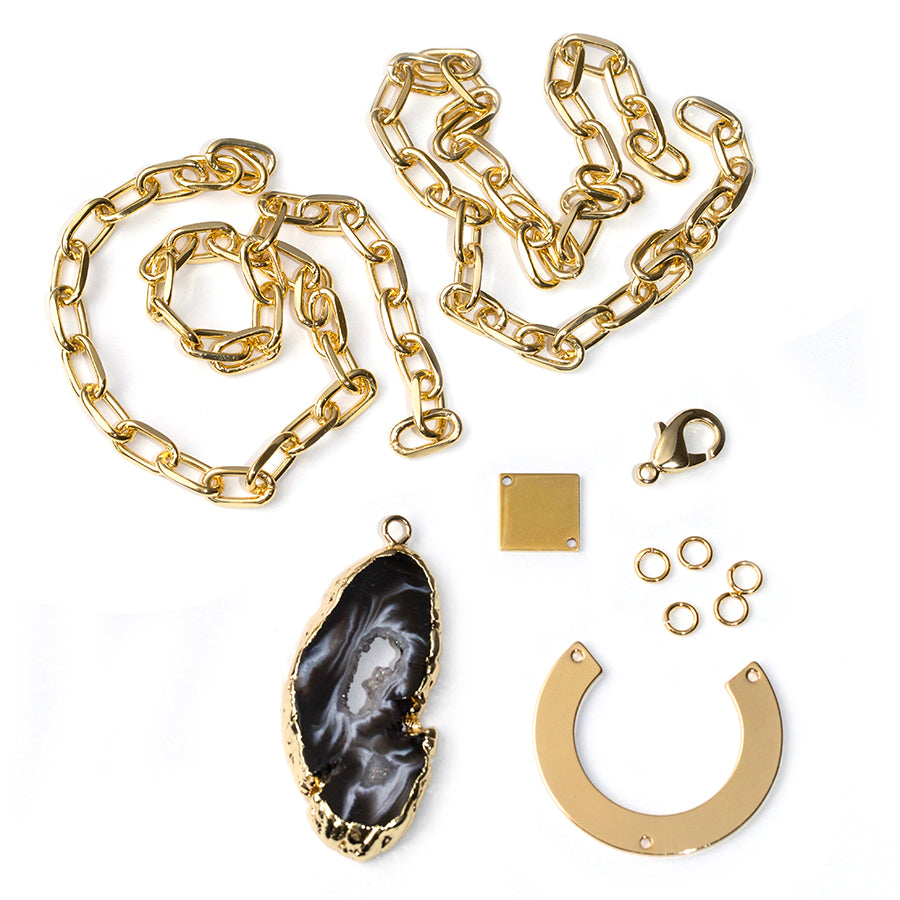 DIY Shape Shifter Agate Necklace - Gold