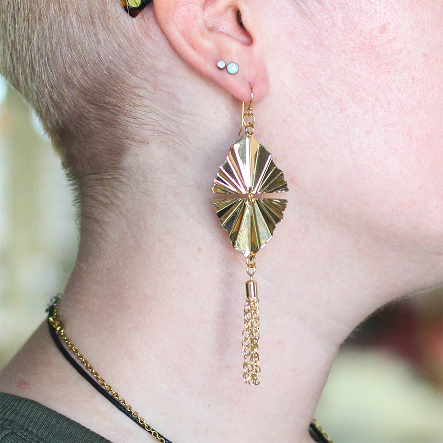 DIY Art Deco Fan Earrings - Gold