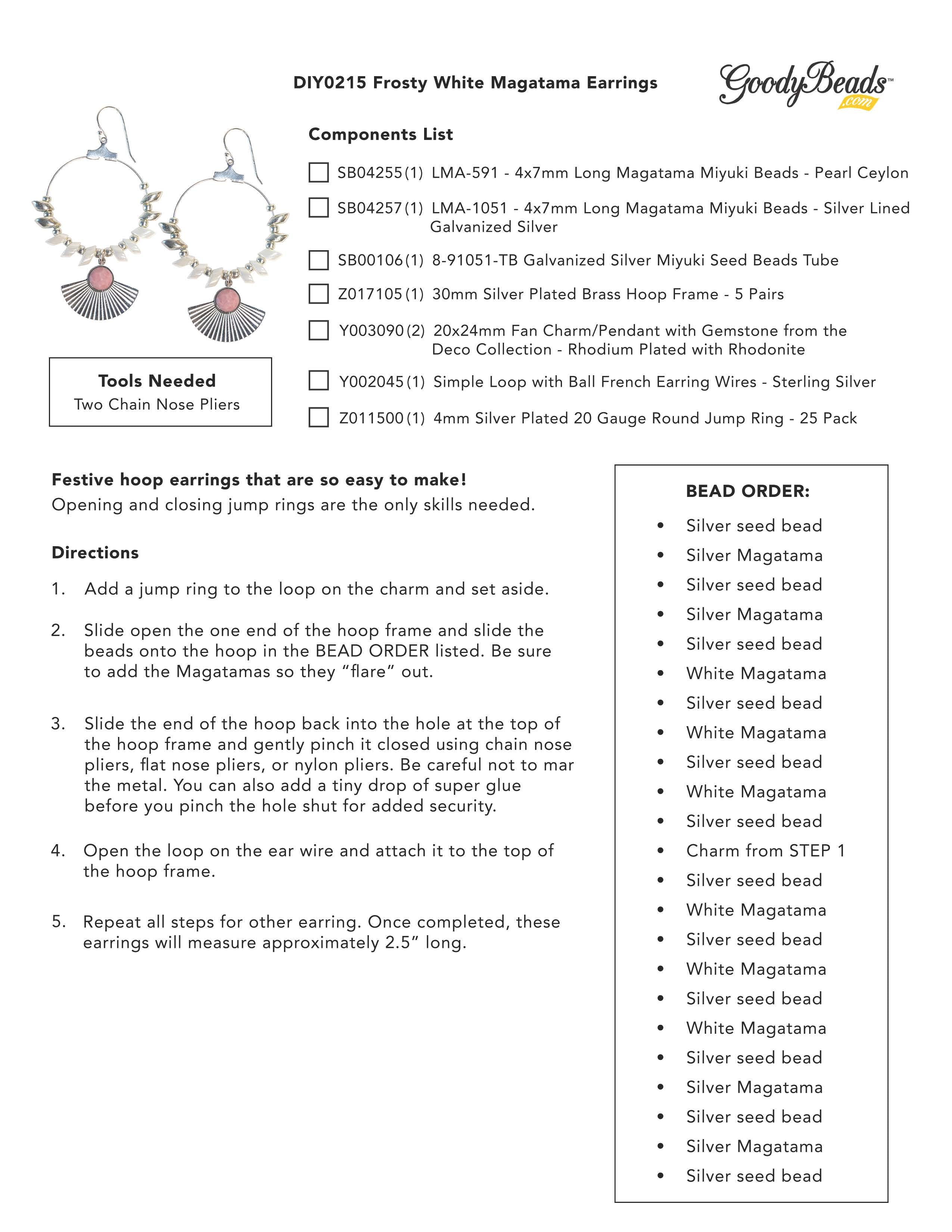INSTRUCTIONS for DIY0215 Frosty White Magatama Earrings